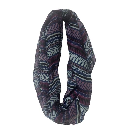 Infinity Loop Accent Neck Scarf Purple & Blue Geometric Chevron Boho Lightweight - Picture 1 of 6